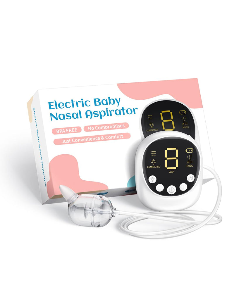 Nasal Aspirator for Baby, Hospital Grade, Electric Nose Sucker with Adjustable 9 Levels Suction, Rechargeable with Night Light and Nursery Rhyme, White