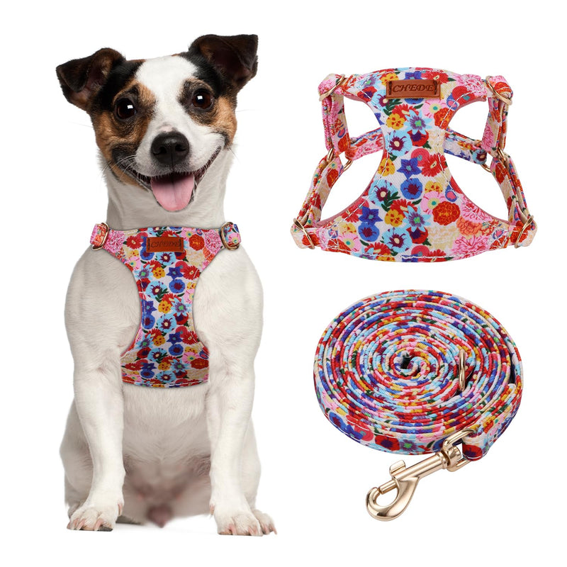 CHEDE No Pull Floral Pattern Dog Harness- Lightweight and Soft Dog Harness, Adjustable Small Dog Harness and Leash Set, with Dog Leash, Suitable for Puppy Small and Medium-Sized Dog S Pink Floral - BeesActive Australia