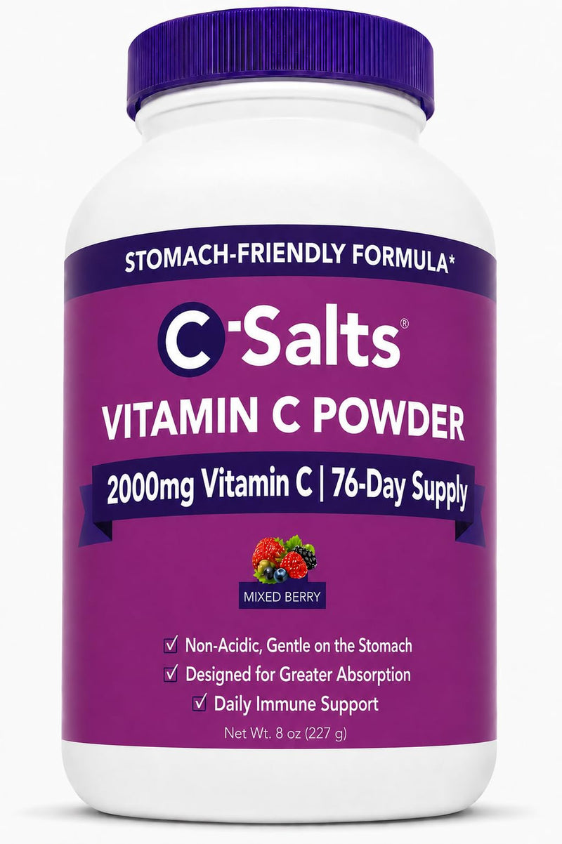 C-Salts Buffered Vitamin C Powder - Pure Organic, Stomach Friendly Ascorbic Acid VIT C Drink for Daily Immune Support & Collagen Production - Vegan Non GMO Sugar Free - 84 Servings Mixed Berry, 8oz 8 Ounce (Pack of 1)