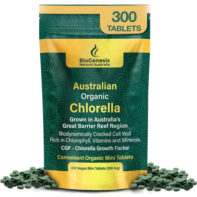 Biogenesis Organic Chlorella Mini Tablets – 300 Count (200mg) | Australian Grown | Rich in Chlorophyll, Vitamins & Minerals | Supports Energy & Immunity | Vegan Mini Tablets 300 Count (2 Ounce, mini tablets)