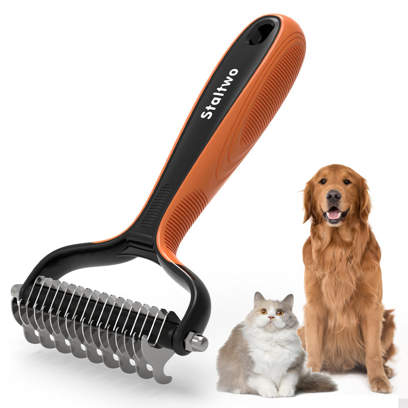 Deshedding Dog Brush for Shedding - 2-in-1 Professional Undercoat Rake and Furminator for Dogs | Shedding Control for Long-Haired Dogs and Cats, Deshedding Tool, Knot Removal,Orange Orange - BeesActive Australia