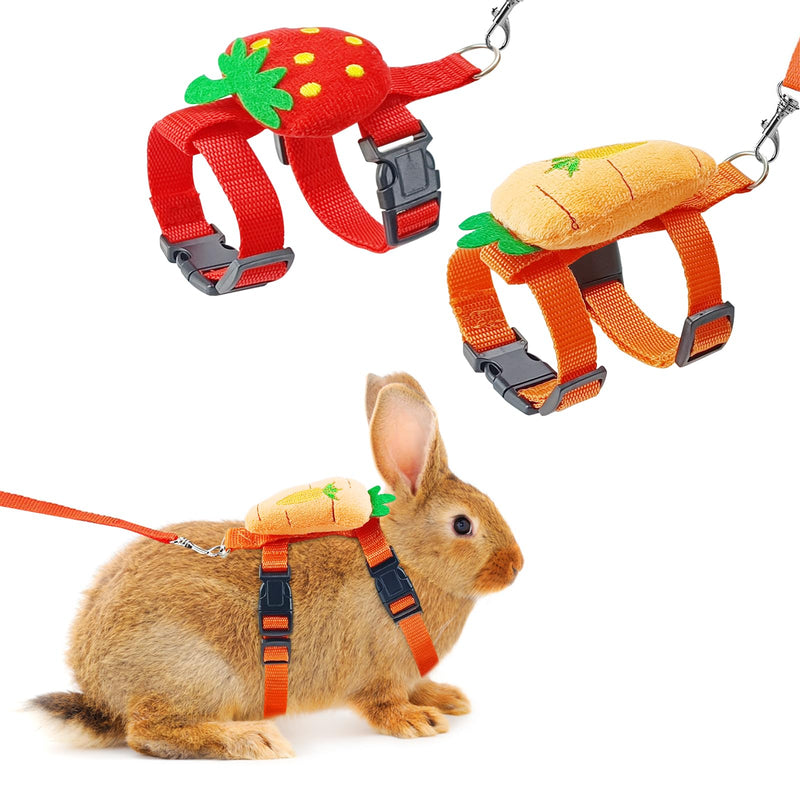 Bunny Harness and Leash for Rabbits,2 Pack Adjustable Bunny Harness,Cute Vest Harness and Leash Set, for Rabbit,Kitten, Puppy, Pig and Small Pet Animals Carrot, Strawberry S - BeesActive Australia