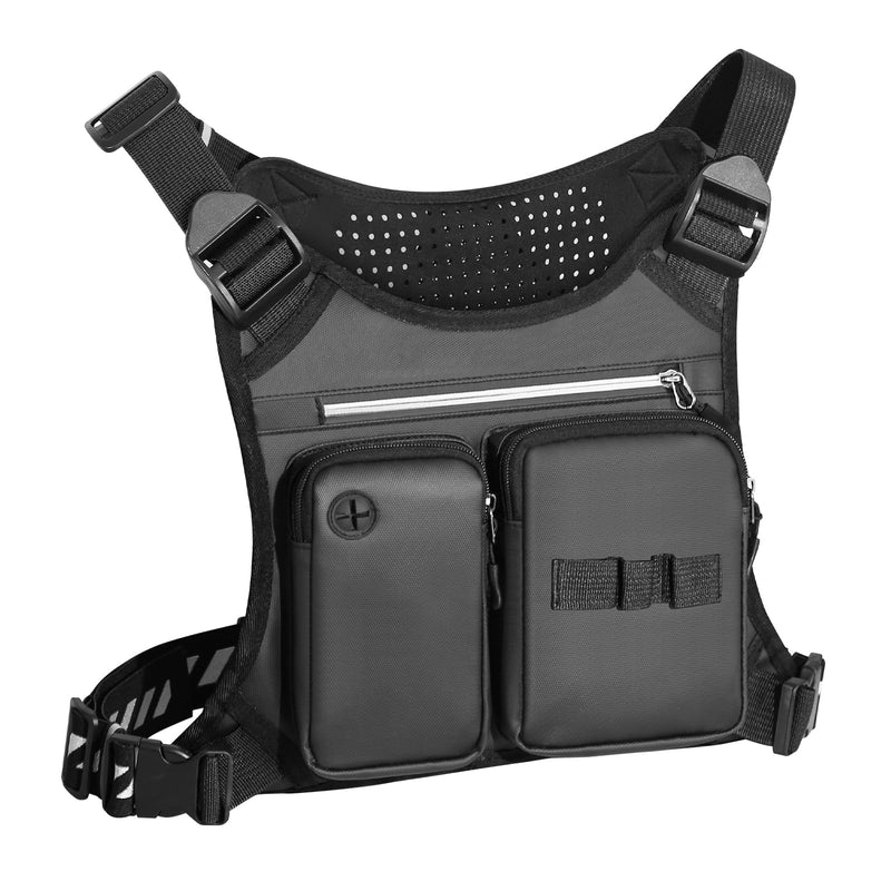 Chest Bag for Men, Waterproof Sports Utility Chest Pack with Water Bottle Holder&Phone Holder, Lightweight&Adjustable EDC Sports Chest Bag for Workout Running Fishing Cycling Hiking Skiing Black