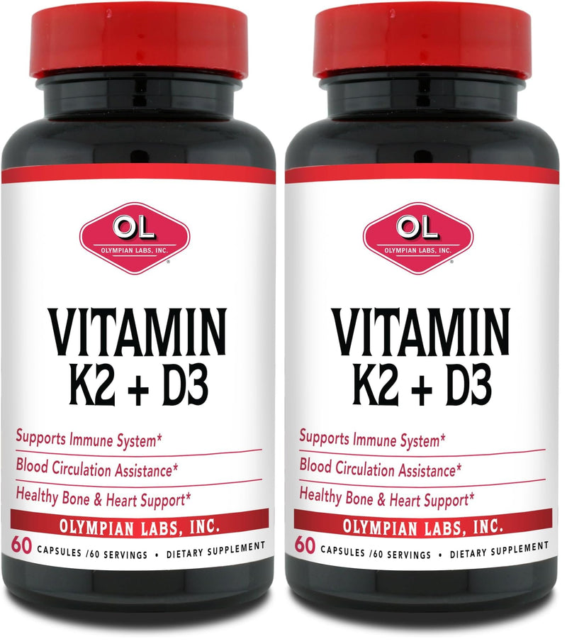 Olympian Labs Vitamin K2 + D3, 60 Servings, Supports Immune System, Bone and Heart Support, 60 Vegan Capsules (Pack of 2) 60 Count (Pack of 2)