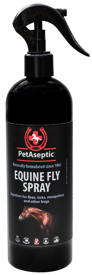 Fly and Bug Repellent Spray for Horses | DEET Free | Repels Mosquitos, Fleas, Ticks, Deer Flies, Horse Flies, Black Flies, Yellow Flies & More | All Natural | No Harsh Chemicals |16oz Spray Equine Fly Spray 16oz