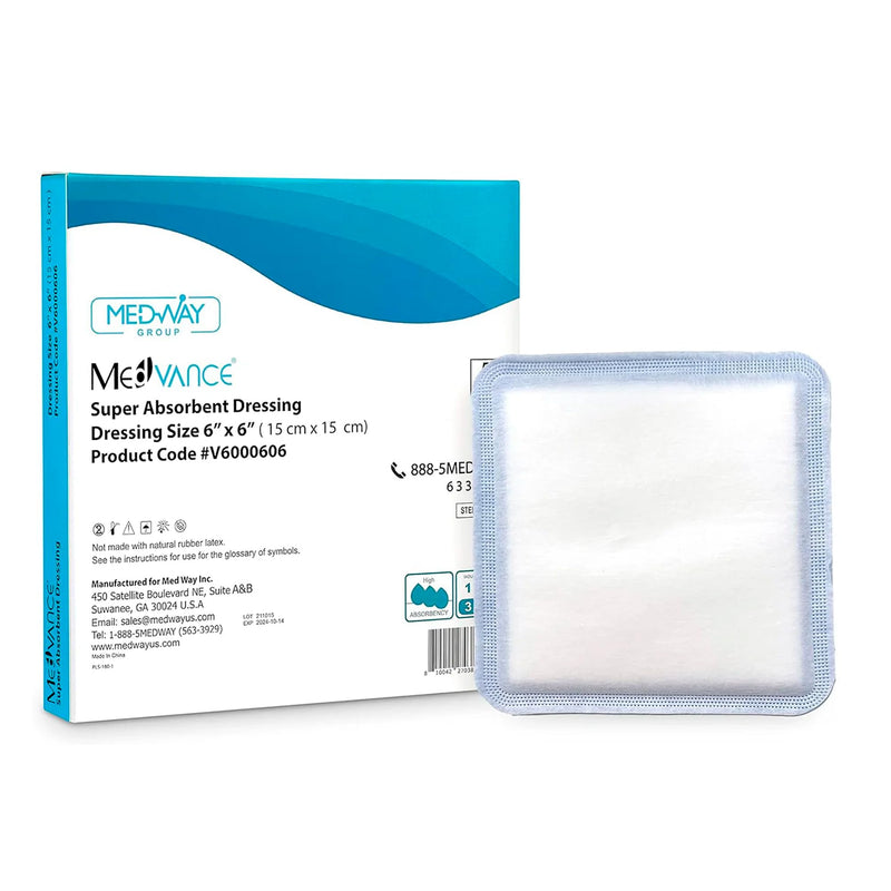 MedVance Super Absorbent Dressing, Non-Adhesive Pads for Wound Care, for Pressure Ulcers & 1st/2nd Degree Burns, Superior Moisture Absorption, Box of 10 dressings (6"x6" Bandage, 5"x5" Pad) 6"x6" 10 Pack