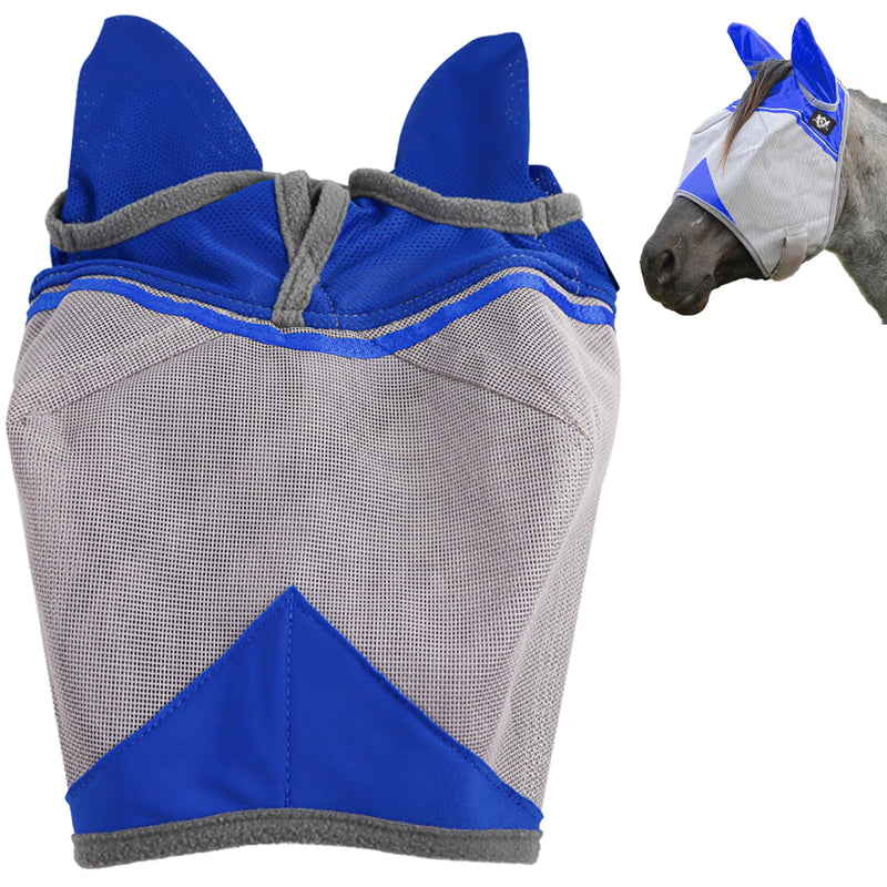 RS Premium Horse Fly Mask with Ears | Smoothly protect Face and Ears from UV & from Insects | Made with durable elasticable lattice | Sweat Absorber | Comfortable & Relaxable | size: Medium & Large Blue - BeesActive Australia