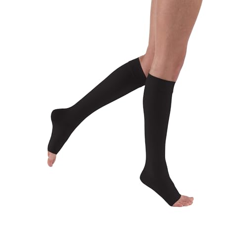 JOBST Relief 15-20 mmHg Compression Stockings, Knee High, Open Toe | Compression Socks for Women/ Men for Tired, Aching or Swollen Legs Black Large Petite