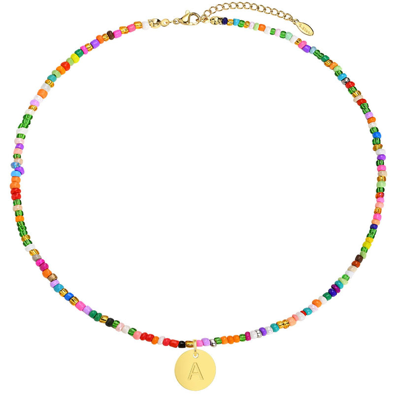 MPRAINBOW Colorful Beaded Initial Necklaces - Handmade Layered Gold Choker Summer Boho Letter Necklace Jewelry for Women Teen Girls Sister Friends,Beach Surfer Necklace Holiday Birthday Gift for Her A - BeesActive Australia