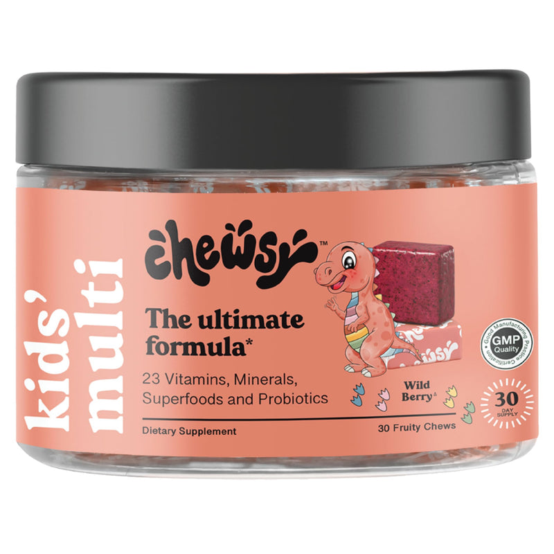 Chewsy Kids’ Multivitamin, Delicious Candy-Style Daily Vitamin Chews + Probiotics + Superfoods, Wild Berry Flavor Chewable Fruity Supplement Chews, Individually Wrapped, Easy to Enjoy, 30-Day Supply Kids' Multi 30 Count (Pack of 1)