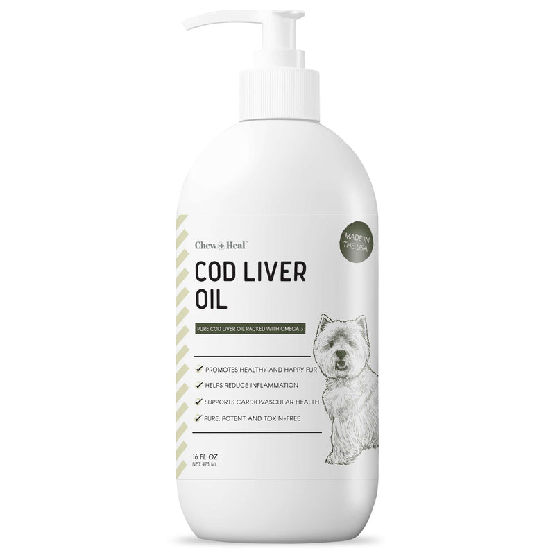 Pure Cod Liver Oil for Dogs - 16 oz - Contains Omega 3, Omega 6, Vitamin A, and Vitamin D to Reduce Itching and Promote Skin and Coat, Heart, Joint, and Immune Health - Pump Cap Bottle - PawsPlanet Australia