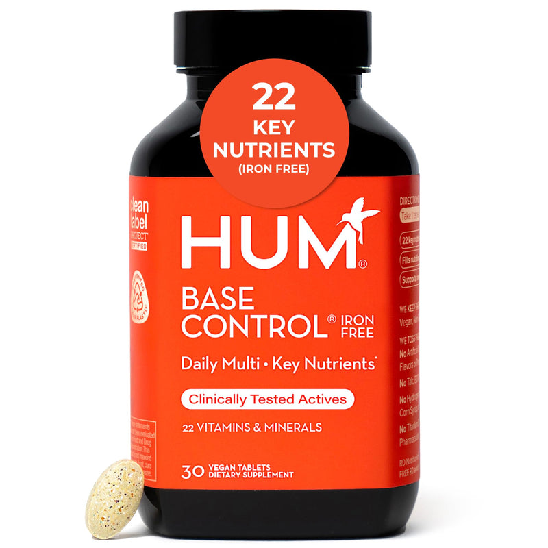 HUM Base Control Iron-Free Women's Multivitamin with 22 Nutrients, 30 Count | Biotin, Zinc, B Complex & Vitamin C, Iron-Free Formula, Women, Gluten Free, Non-GMO, 30 Capsules