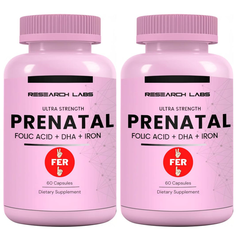 Research Labs Prenatal Vitamins for Women 2 Fer 1 Ad: 6X More Bioavailable Methylated Folate Folic Acid MTHF 5 | Supports Brain Development, Healthy Growth 60 Count (Pack of 2)