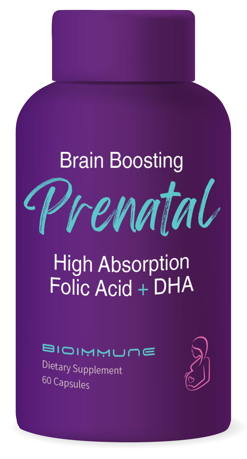 BioImmune Ultra Strength Bio-Available Prenatal Vitamins for Women, Naturally Occurring Methylated Folate Folic Acid, DHA Omega 3. Supports Brain Development, Healthy Fetal Development