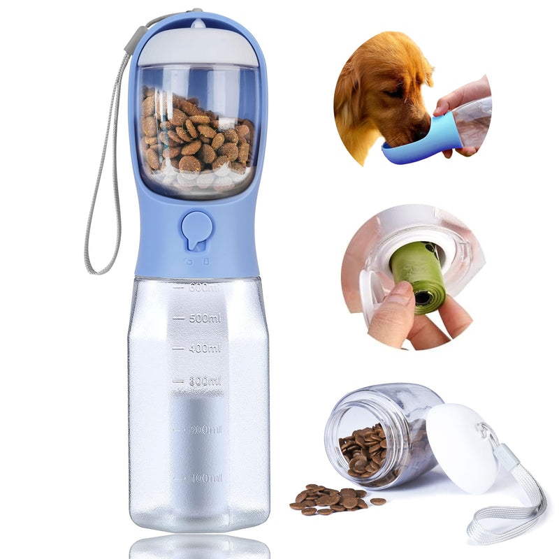 Dog Water Bottle with Food Container, Portable Pet Dog Water Dispenser for Outdoor Walking,Hiking,Travel,Puppy essentials,Puppy supplies,Replaceable Waste Bags 20oz Blue - BeesActive Australia