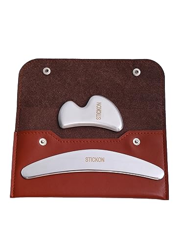 STICKON Stainless Steel Muscle Scraper Tools Set 2 in 1 Gua Sha Scraping Massage Tools, IASTM Tool for Physical Therapy Great Soft Tissue Mobilization Tool(STICKON-48) Pitao10 Shape