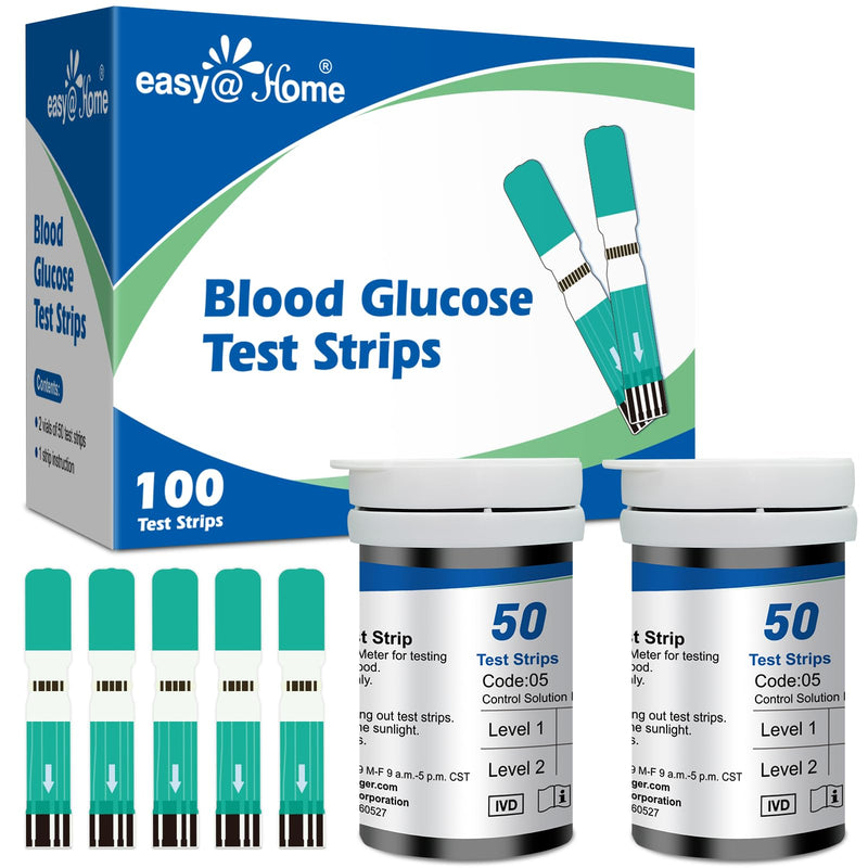 Blood Glucose Test Strips for Diabetes: for Use with Easy@Home Blood Sugar Monitor - Self Glucose Testing - 100 Diabetic Test Strips EBG-100SL-STRIP 100 Blood Glucose Test Strips - BeesActive Australia