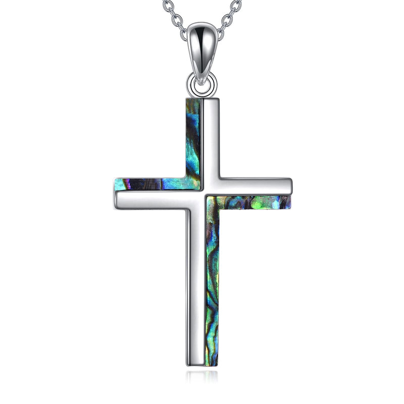YAFEINI Religious Cross Pendant Necklace Sterling Silver Abalone Shell Cross Pendant Gifts for Women Men Jewelry B-Abalone Shell - BeesActive Australia