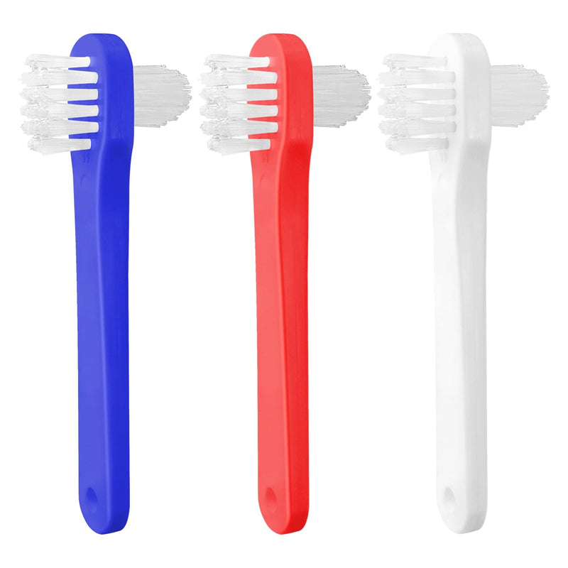 3Pcs Denture Brush Double Heads Toothbrush Multi Layered Hard Hygiene Denture Cleaner T-Shape False Teeth Cleaning Tool (Red,White,Blue) - BeesActive Australia