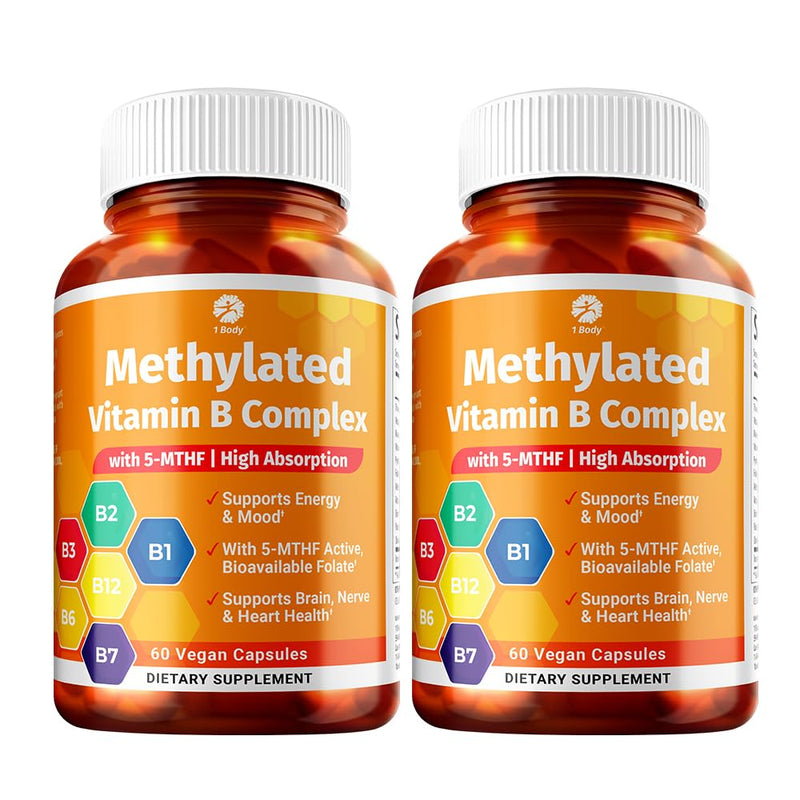 1 Body Methylated B Complex, 5-MTHF Folate & Methyl B12, Twin Pack | Not All B Vitamins Are the Same. Features active forms like 5-MTHF folate and methyl B12 for daily wellness support.* 60 Count (Pack of 2)