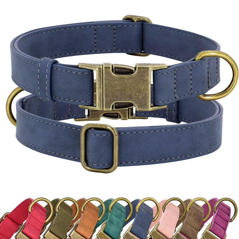 Didog Soft Leather Dog Collar, Durable Heavy Duty Dog Collars with Quick Release Metal Buckle, Adjustable Dog Collar Leather for Large Medium Dogs, Blue, L L：Fit 15-23" Neck - BeesActive Australia