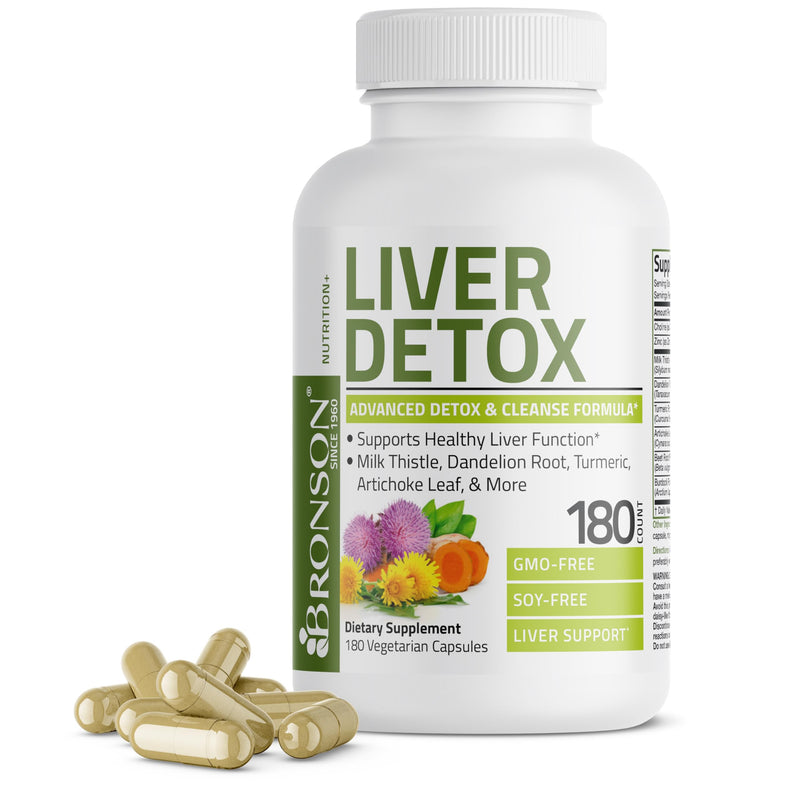 Bronson Liver Detox Advanced Detox & Cleansing Formula Supports Health Liver Function with Milk Thistle, Dandelion Root, Turmeric, Artichoke Leaf & More, Non-GMO, 180 Vegetarian Capsules Unflavored 180 Count (Pack of 1) - BeesActive Australia