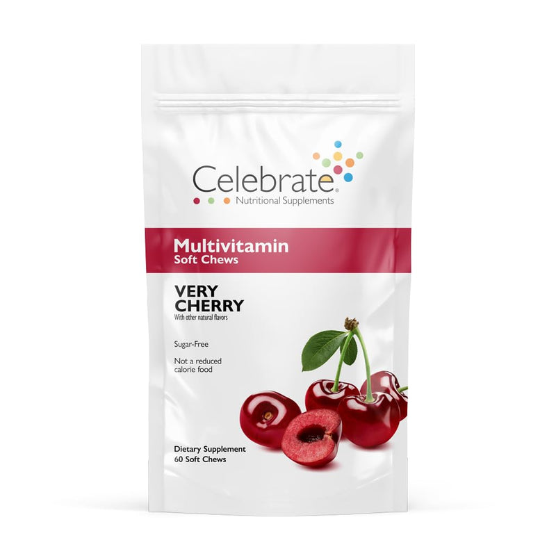 Celebrate Vitamins Bariatric Multivitamin Soft Chews - Essential Vitamins & Minerals, Sugar & Gluten Free - Gastric Bypass & Sleeve Gastrectomy Supplement - Cherry (60ct) Very Cherry 60 Count (Pack of 1)