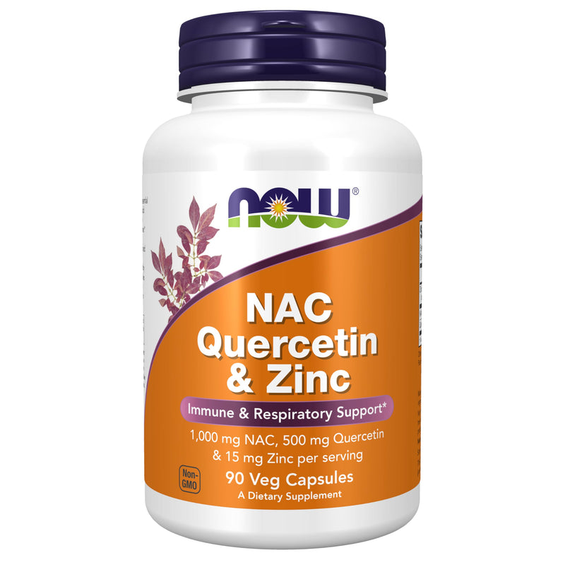 NOW Foods Supplements, NAC Quercetin and Zinc, Immune and Respiratory Support*, 1,000 mg NAC, 500 mg Quercetin, 15 mg Zinc, 90 Veg Capsules - BeesActive Australia