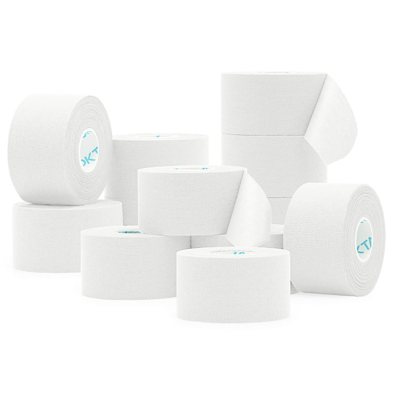 OK TAPE 12 Rolls Athletic Tape, Sports Tape for Injuries, Rigid, Easy Tear Medical Tape, Wrist Tape, No Sticky Residue | Secure Ankle, Finger, Knee- 1.5inch x 15yards (White) 15 yards White-12 Rolls - BeesActive Australia