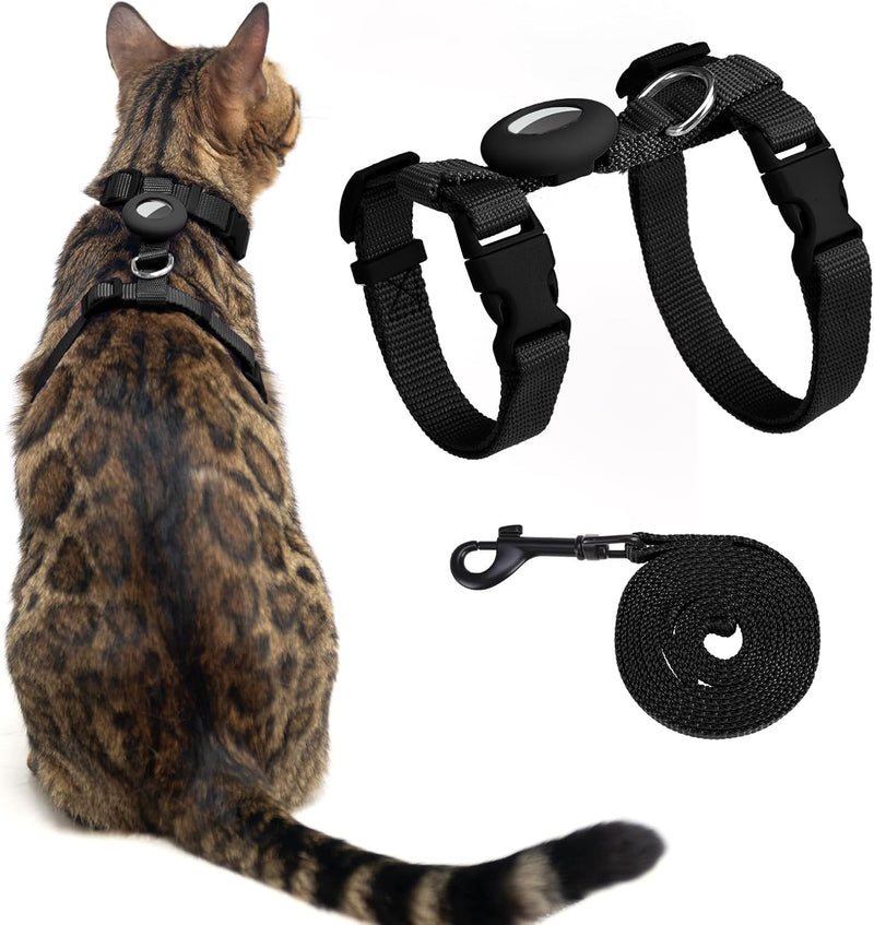 Cat Harness and Leash Set Escape Proof for Walking, Adjustable Cute Kitten Harness Leash with Airtag Holder for Small Large Cats, Lightweight Soft Walking Travel Harness (Black) Black - BeesActive Australia