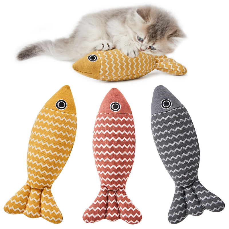 Potaroma Cat Toys Fish, 3 Pcs Crinkle Sound Catnip Toys Soft Linen, Interactive Kitten Exercise Kicker Toys for Indoor Cats 7.8 Inches for All Breeds - BeesActive Australia