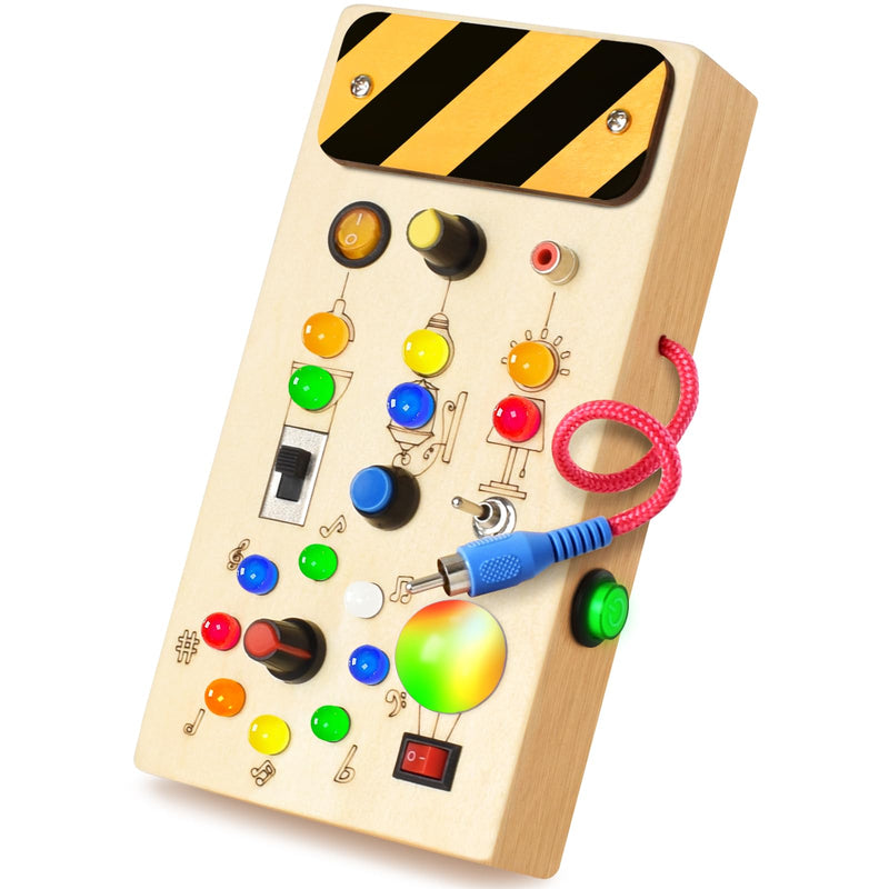 POLKRANE Busy Board with LED Light,Montessori Toys with Toggle Switch,Travel Toys and Wooden Toy for Educational Toddler Activities for 1 2 3 4 Year Old Boys & Girls (Rainbow) Rainbow - BeesActive Australia