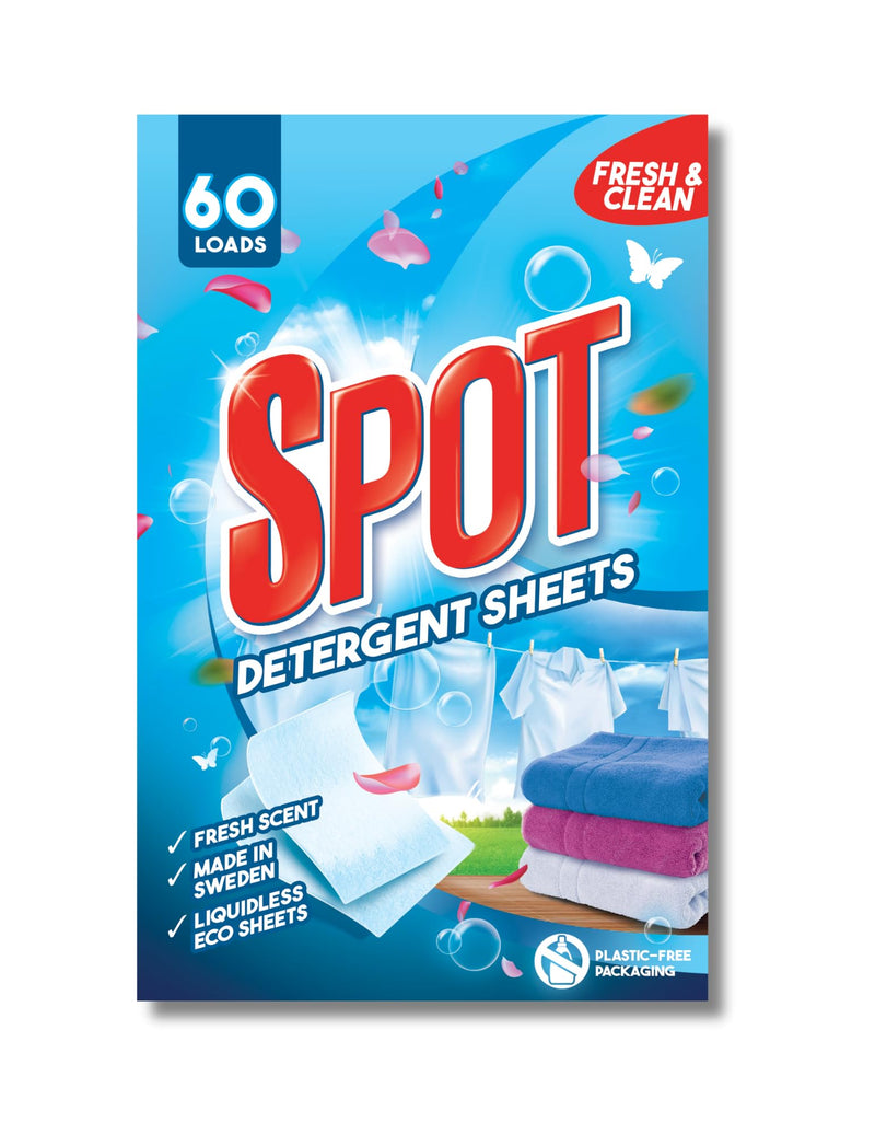 Spot Eco-Friendly Laundry Detergent Sheets - Fresh Linen Scent - 60 Loads - Made in Sweden - Plastic Free Packaging - Liquidless & Mess Free - No Spills - Travel Laundry Detergent - BeesActive Australia