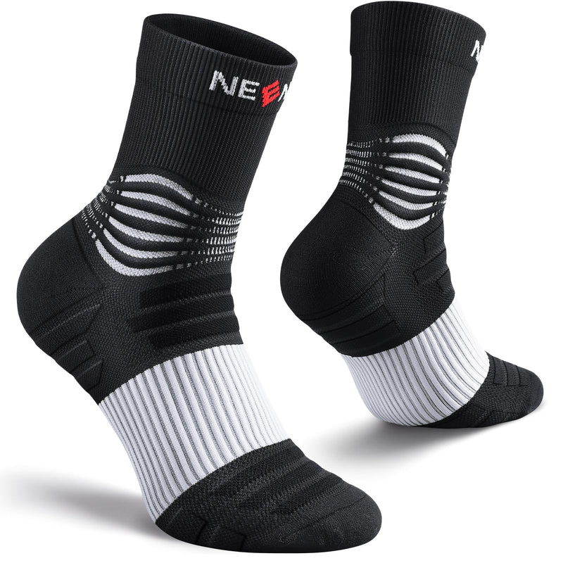 NEENCA Professional Compression Socks for Women Men Circulation, 20-30 mmHg Black White Medium