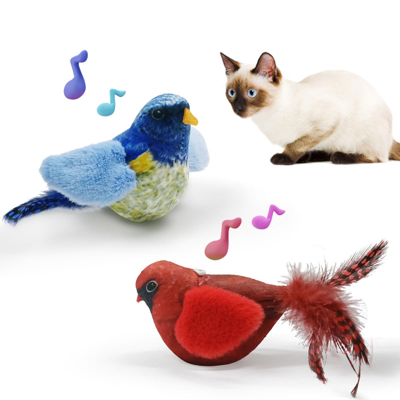 LEWISER Cat Toys Chirping Tit 2 Pcs with Catnip SilverVine, Suitable for Cat Wand Toys, Simulation Bird Design, Interactive Toys for Indoor Kitty Kitten Exercise, Red and Blue Chirping Tits A - BeesActive Australia