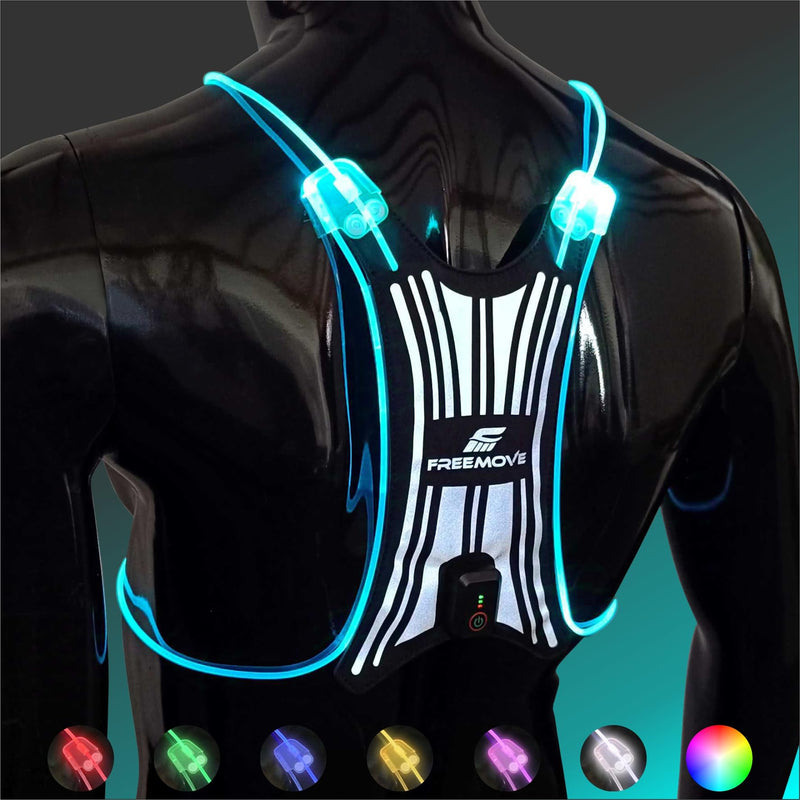 SPIDER Reflective Lighted Running Vest - Optic Fiber Technology, Bright, 360° Visible, Ultralight, Phone Pocket, Fully Adjustable Size XS-3XL - Reflective Running Gear for Safe Night Sports & Walking Standard size (XS-3XL)