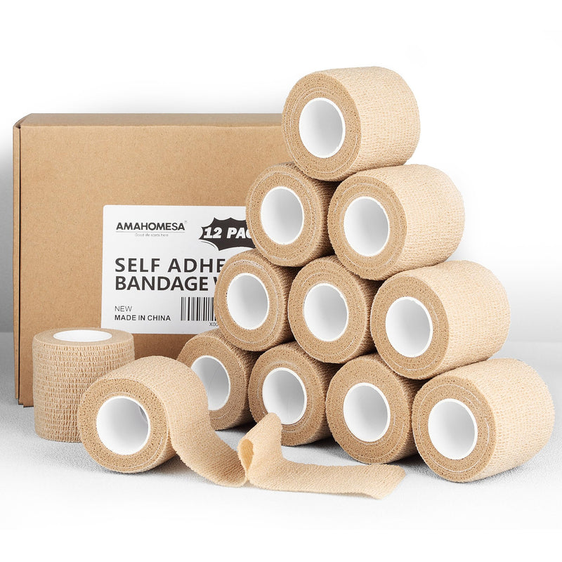 Self Adhesive Bandage Wrap, 12 Pack, 2 Inch x 5 Yards, Self Adherent Cohesive Wrap Bandages, Medical Bandage Wrap, Elastic Self Adhesive Tape, Sports wrap Tape for Stretch Athletic, Wrist, Ankle - BeesActive Australia
