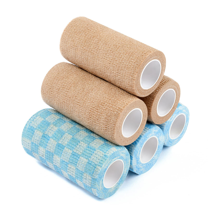 Self Adhesive Bandage Wrap, 4 inches 5 Yards Pet Vet Wrap Cohesive Bandages Non-Woven Tape Adherent for Dogs Cats Horses Birds Animals Wounds Pack of 6 4 Inch - BeesActive Australia