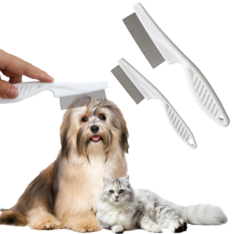 Multifunctional Pet Hair Comb Tear Stain Removal, Dog/Cat Lice Comb, Flea Brush for Cats, Suitable for Small Dogs Puppies, 2 in 1 Dog/Cat Comb Teeth Stainless Steel Combing Massage 2 Pcs White - BeesActive Australia