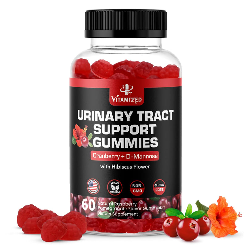 Potent Cranberry Gummies with D Mannose - Urinary Tract Health for Women & Men, Urinary Flush & Bladder Fast-Acting Support Supplements with Hibiscus Powder, 60 Count 60 Count (Pack of 1)