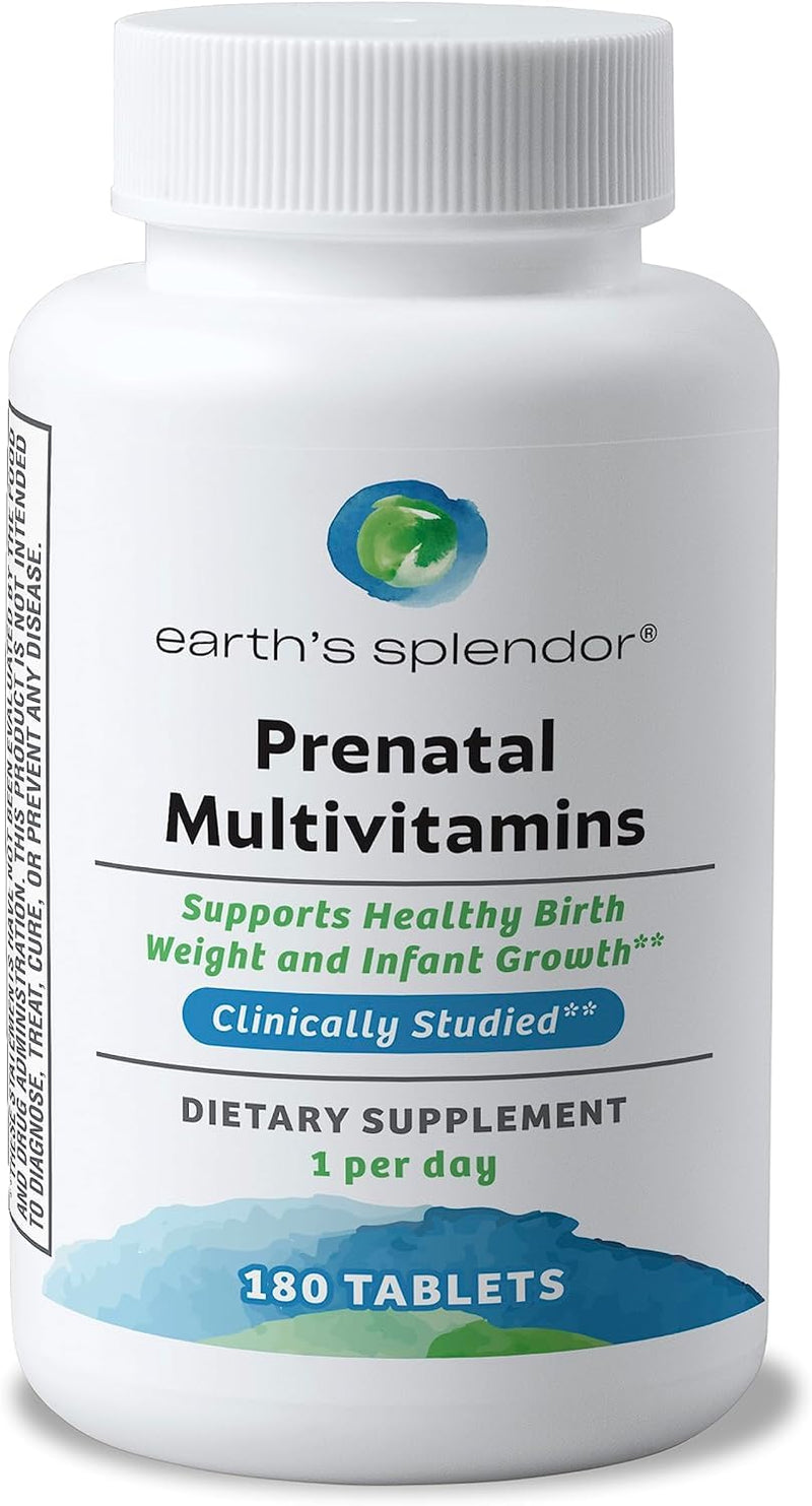 Earth's Splendor Prenatal Multivitamin Pregnancy Folic Acid Iron 180 Tablets | Prenatal Multivitamin Healthy Pregnancy Baby Growth Brain Development Folic Acid Iron Non GMO MMS Studied 6 Month Supply
