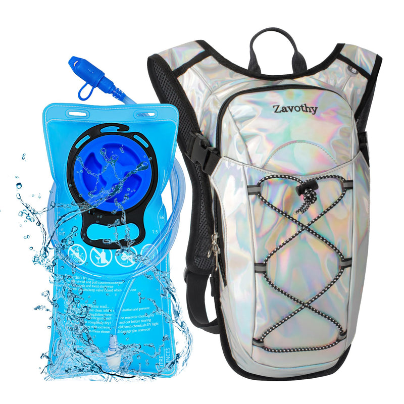 Reflective Hydration Backpack, Hydration Pack - Water Backpack with 2L/3L Hydration Bladder, Essential for Festivals - Rave Hydration Pack for Hiking, Running, Cycling, and Festivals Pearl White 2L Bladder