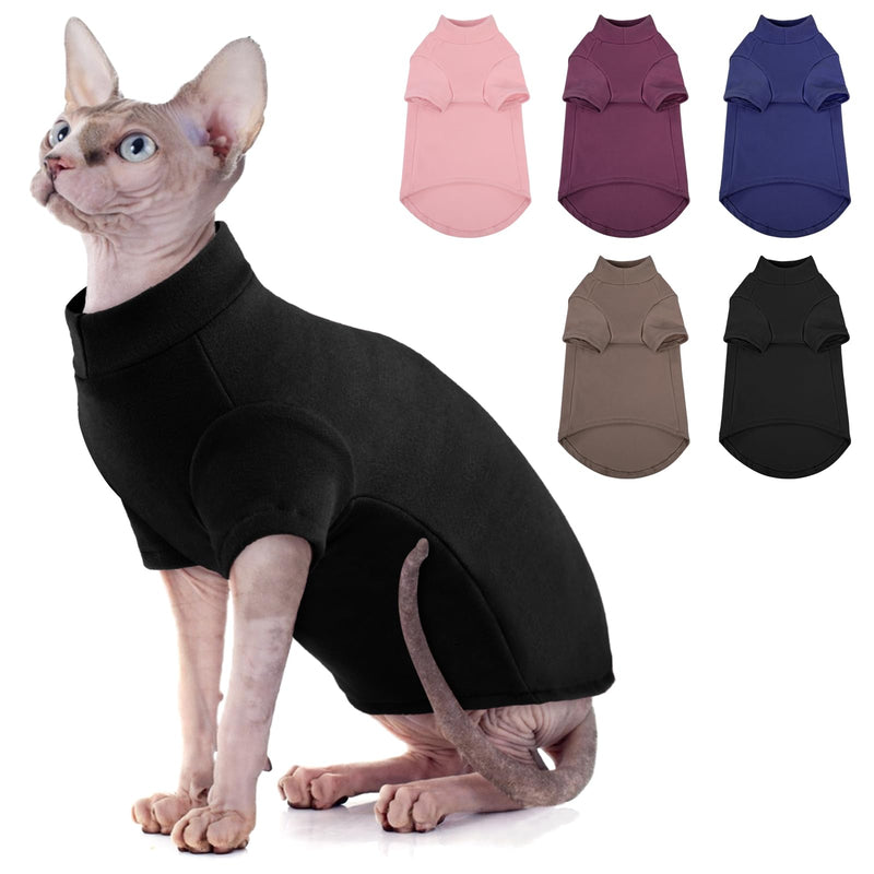 SUNFURA Turtleneck Sweater for Cat, Sphynx Cats Shirt Hairless Cat Sweaters with Sleeves, Warm and Soft Kitten Pullover Fleece Winter Pajamas Jumpsuit for Puppy Cats, Black S Small - BeesActive Australia