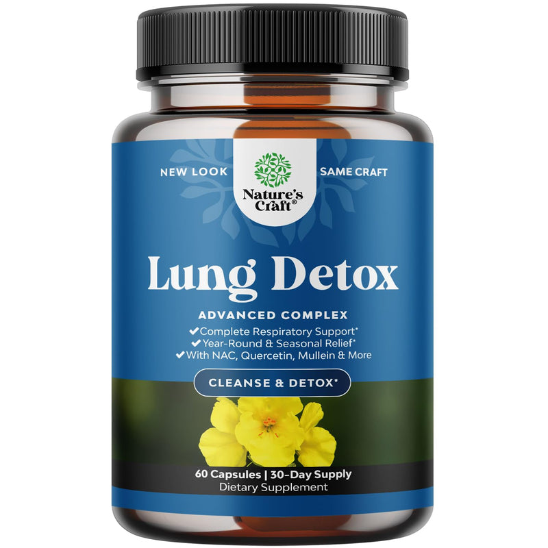 Lung Detox Mullein Leaf Capsules - Purifying Mullein Lung Cleanse Complex with NAC Quercetin & Cordyceps Extracts - Leaf Herb Respiratory Supplement for Sinus Immunity & Breathing Support 60ct 60 Count (Pack of 1)