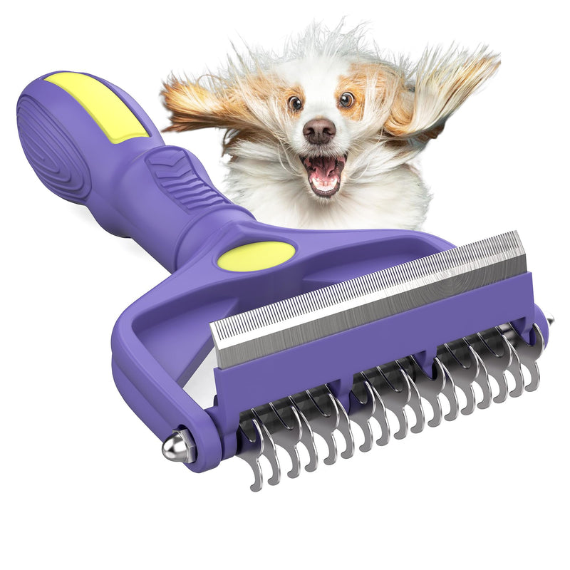 Dog Grooming Brush, Dematting Comb for Dogs and Cats, Pet Grooming Rake for Dogs, Cat Undercoat Deshedding Brush, 3 in 1 Upgraded Version Undercoat Rake for Thick Hair Pets 3 SIDES(3 IN 1) PURPLE - BeesActive Australia
