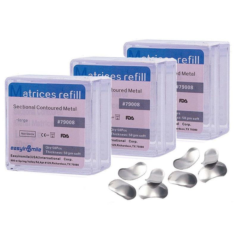 Dental Matrix Bands 3 Packs Sectional Contoured Metal Matrices System 50μm for Tooth Interproximal Refill Large Size 3 Packs Large