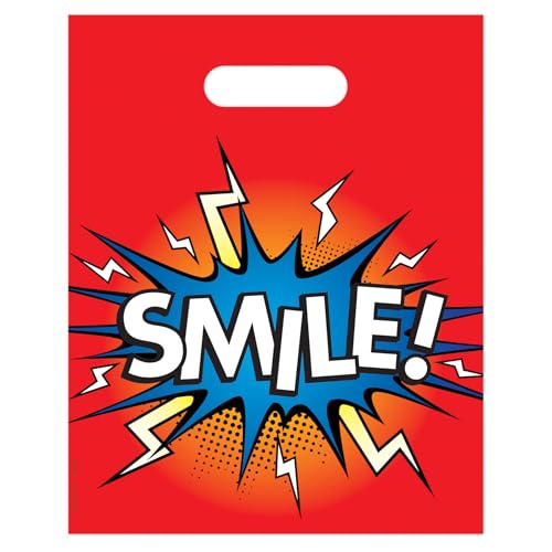 Practicon Electric Smile 8" x 10" Dental Giveaway Bag, Dental Hygiene Patient Care Goodie Bag, Dentist Office Plastic Gift Bags, 100 Pack 8" x 10"
