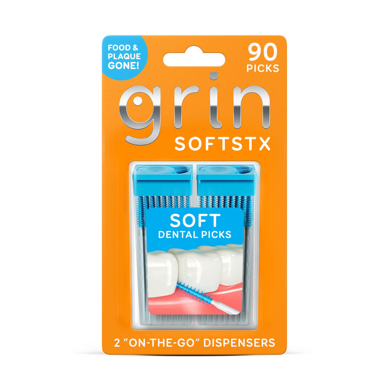 Grin Softstx, Gentle Dental Picks, 90 Count, Soft Flexible Bristles, Textured Plaque Removing Toothpick, Minty Flavor, for Between Teeth, Refillable Hygienic Case, for Braces, Bridges, and Implants 90 Count (Pack of 1) - BeesActive Australia