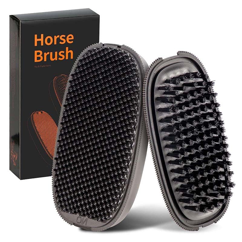 horse hair brushes, horse deshedding tool, PESSILIN 6-in-1 Horses Brushes Shedding Massage Deshedding for Horses, horse grooming brushes (Black)