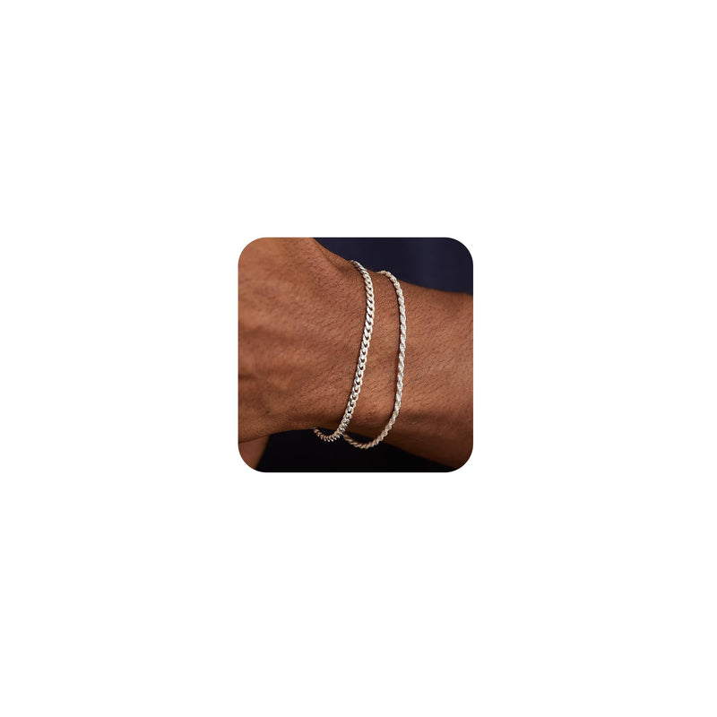 Poaiiu Silver/Gold Layered Chain Bracelets Sets for Men Women Sterling Silver Rope Figaro Cuban Link Chain Bracelets Set Men Jewelry Gifts for Dad Boyfriend Husband Rope Silver - BeesActive Australia